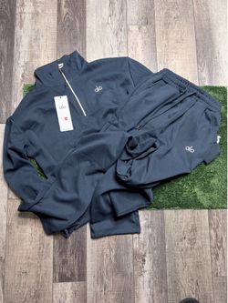 Alo Men Black 2-Piece Sweatsuit Set 1/4 Zip Pullover & Jogger Pants S *BRAND NEW