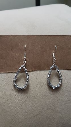 Sterling silver gray bead earrings