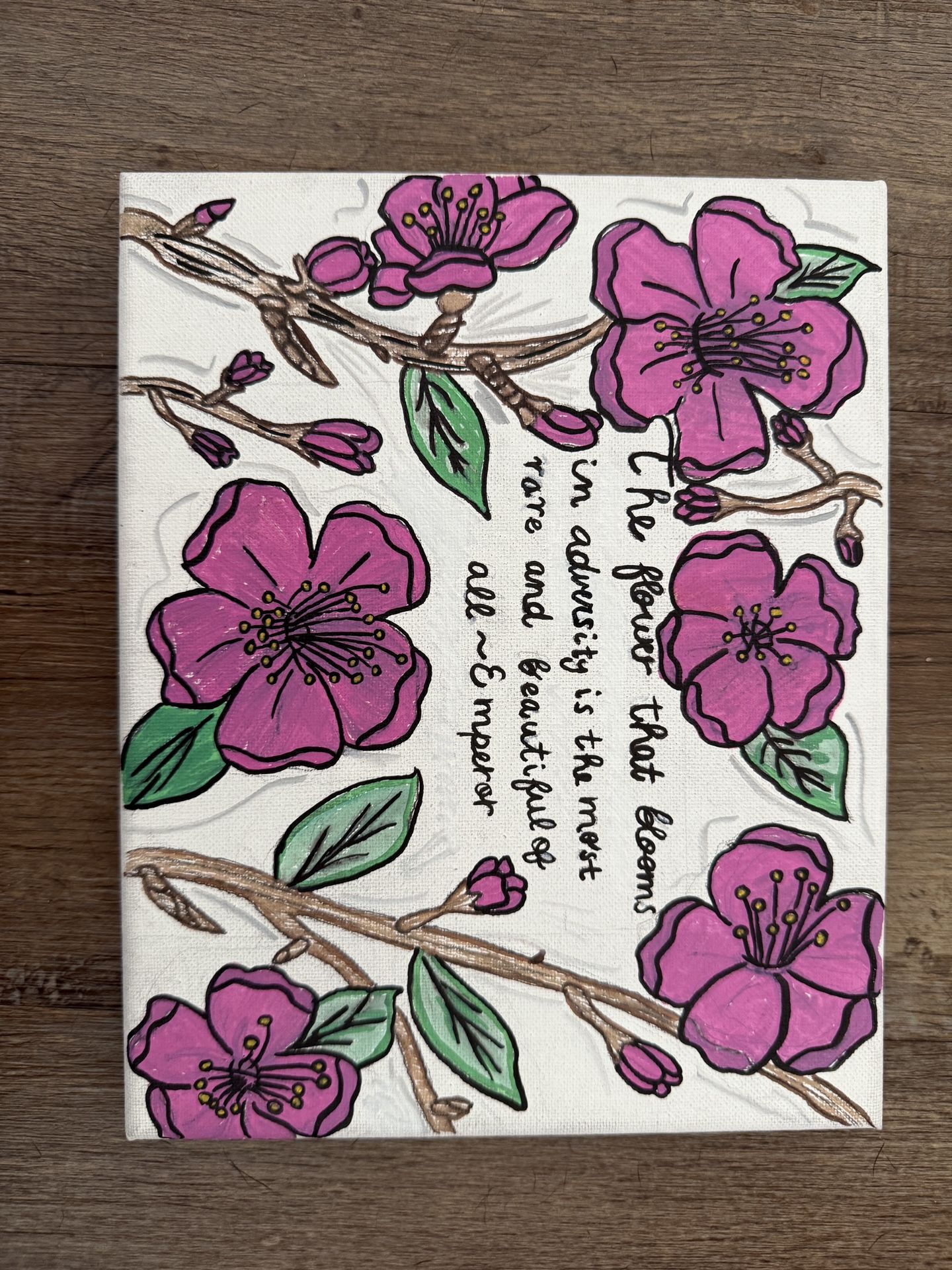 Cherry Blossom Painting with Inspirational Quote – 8x10 – Handmade