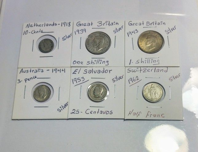 Set Of- 6 - Beautiful Silver World Coins