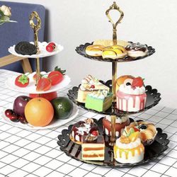 Set Of Two 3-Tier Plastic Dessert Stand Pastry Stand Cake Stand Cupcake Stand Holder Serving Platter For Party Wedding Home Decor