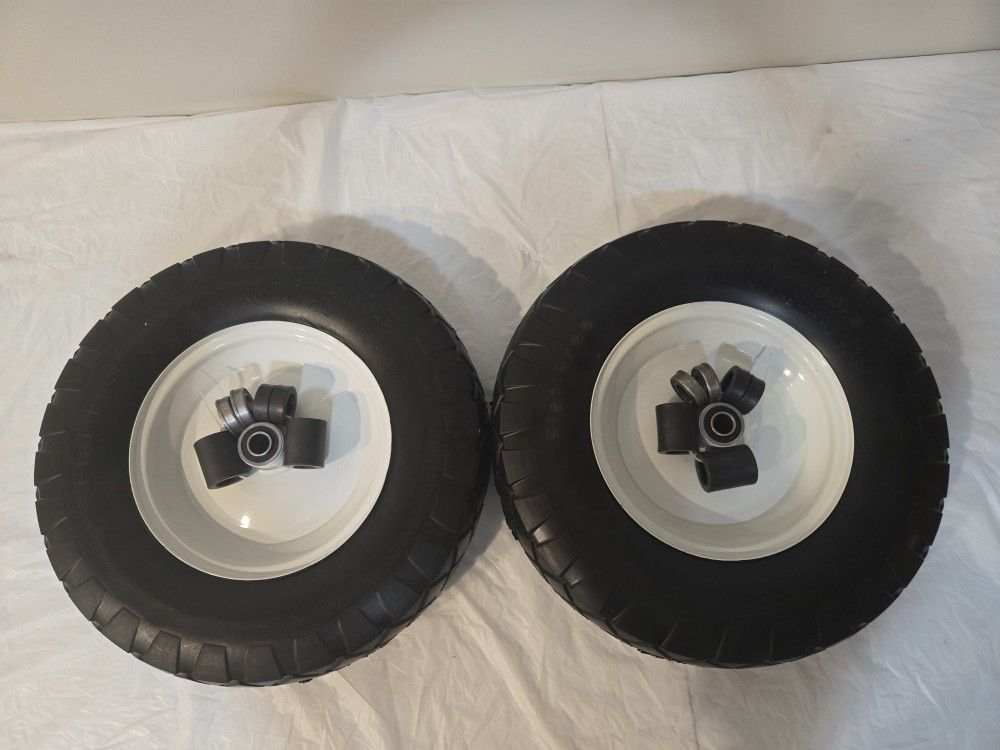 Set Of 2 Flat Free Wheel Barrel/ Utility Tires