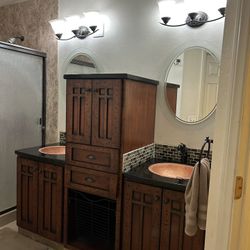 Vanity, Two Stand Alone Or Together Sinks And Armoire