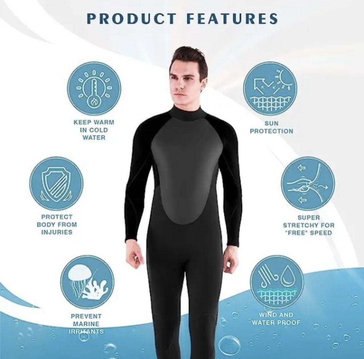 REALON Men's XL Wetsuit 5/4mm Neoprene Full Body Thermal Scuba Diving