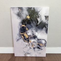 36x24 Large Black/White/Gold Marble Canvas Art Abstract Artwork