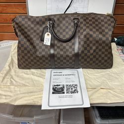 Louis Vuitton Damier Ebene Canvas Keepall Bandouliere 55 Duffle Bag 