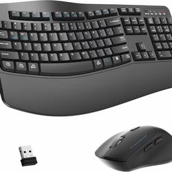 Wireless Keyboard and Mouse Combo, 2.4G Full Size Wave Keys Ergonomic Keyboard 