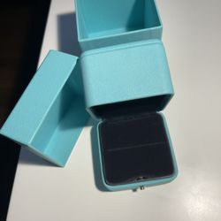 Tiffany & Co Leather Engagement Ring Box and 2.5"x2.5"x2.5" Square Outer Box - Teal Blue