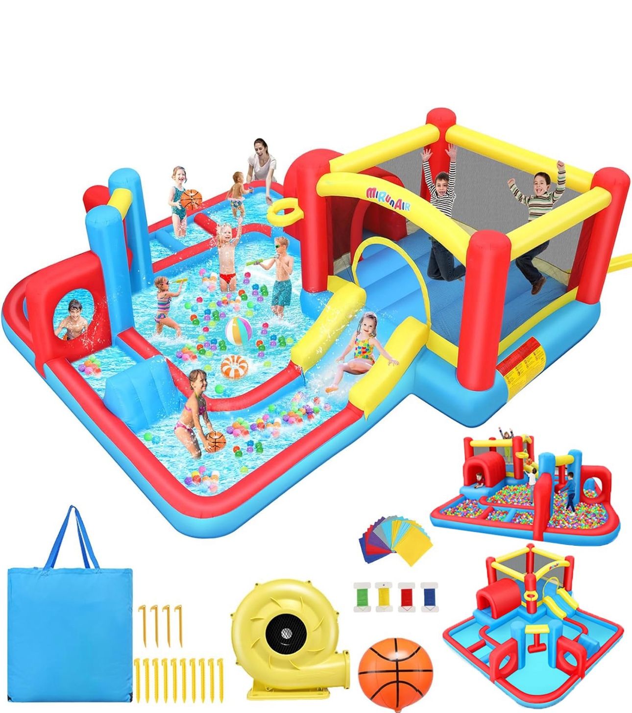 AKEYDIY Inflatable Bounce House Water Slide, Adventure A-Maze Waterslide,Obstacle Bounce House w/Slide for Racing Fun, Climbing, Jumping Castle House,
