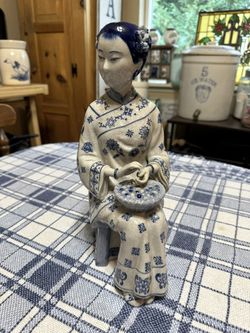 Porcelain Chinoiserie Figurine “ Asian Girl On Bench”