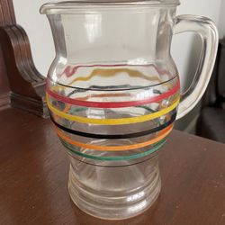 Vintage Anchor Hocking Fiesta Striped Glass Pitcher