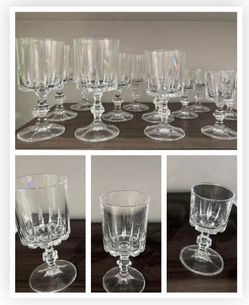 Vintage Clear Glass Goblets 3 sizes set of 12