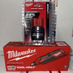 Milwaukee M12 Cordless Rotary Tool w/M12 2.5ho Battery. Model #2460-20