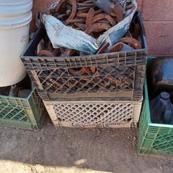 2 Milk Crates Full Of Old Horse Shoes