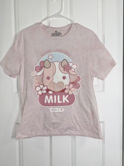 Goodie Two Sleeves Large Pink T-shirt With Milk Cow Design