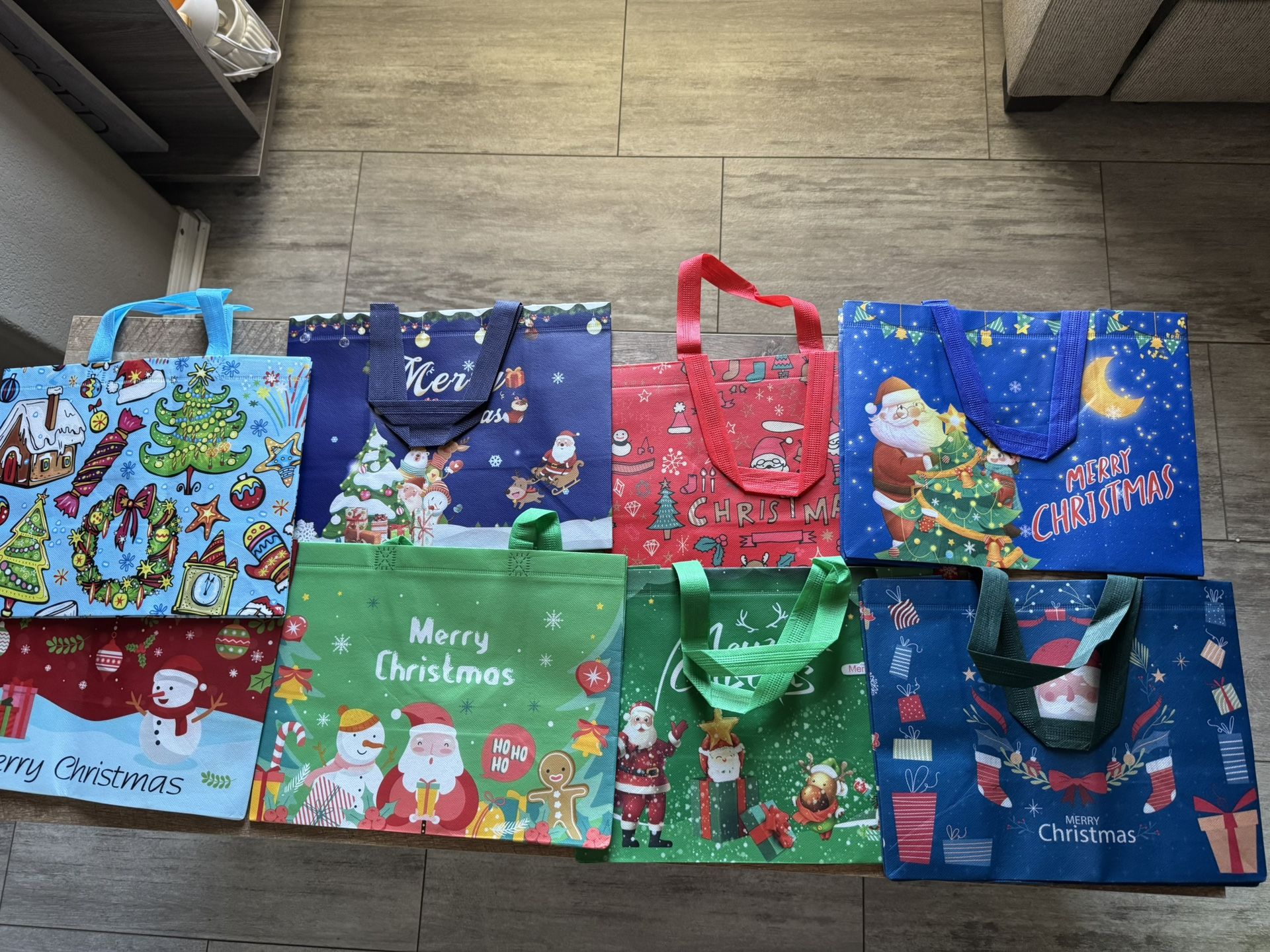 8 - PCS  Large Christmas Gift Bags, 12”x 10”x7” Christmas Tote Bags with Handles, Reusable Non-woven Shopping Bag for Xmas, New Year's Party Supp