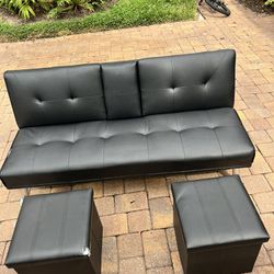 Futon Black With Storage Bins Or used As Footrest 