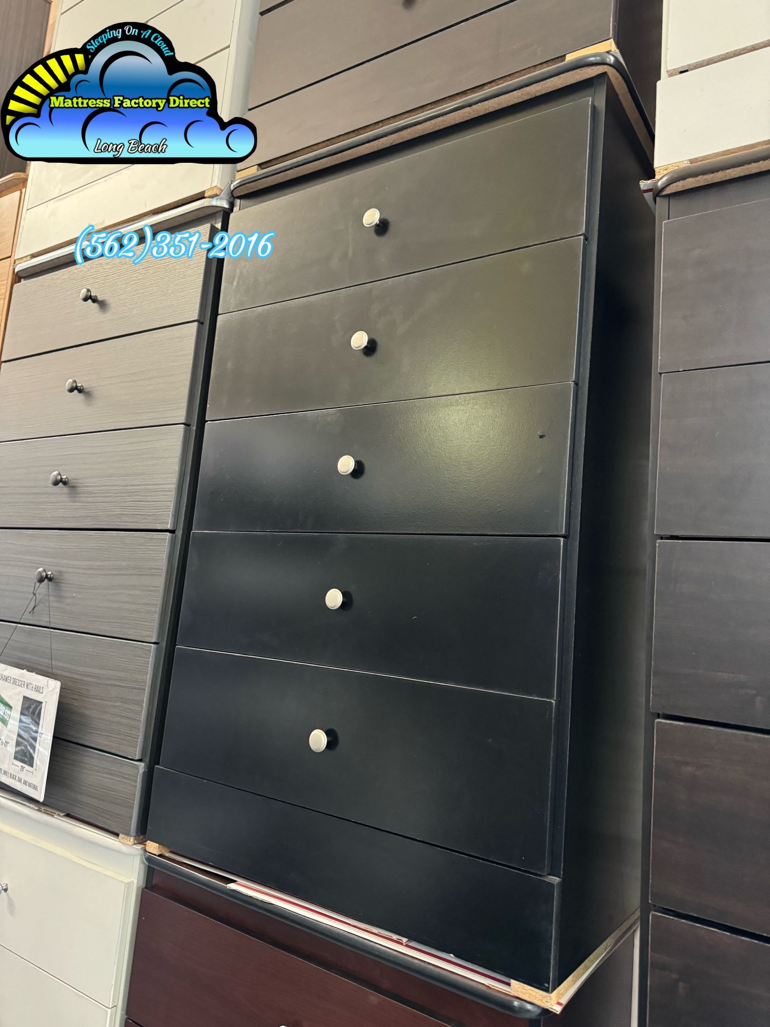 New Black Wood 5 Drawer Cajonera Dresser With Metal Rails