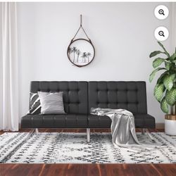 River Street Designs Emily Convertible Tufted Futon Sofa, Black Faux Leather