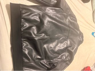 Calvin Klein Men’s Black Faux Leather Bomber Jacket