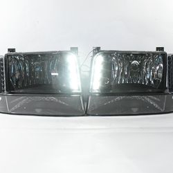 92-96 Ford F-150 / F-250 / F-350 LED 6Pcs Headlights Black Amber