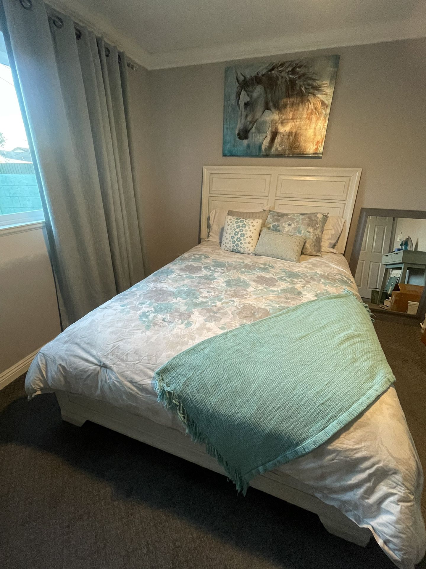 Queen Bed, Box Spring, & Mattress For Sale