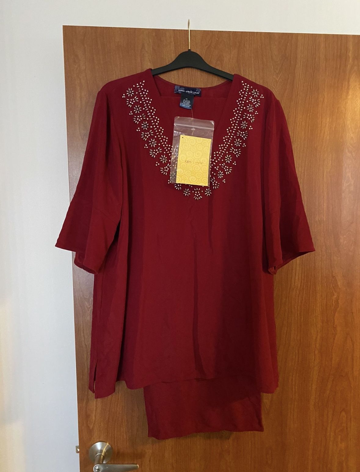 Susan Graver Style Short Sleeve Tunic Blouse & Wide Leg Pant Set 3XL