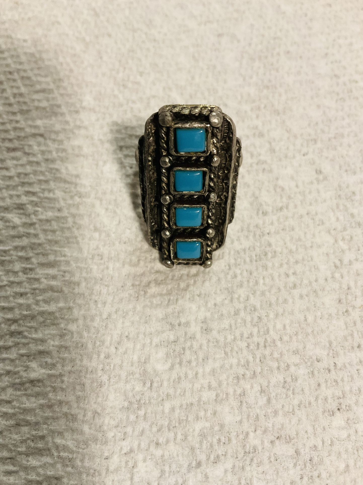 FLORENTA 1970s FAUX TURQUOISE RING - ADJUSTABLE - $10 Not Silver
