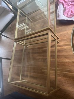 3 Gold Metal and Glass Nesting Tables