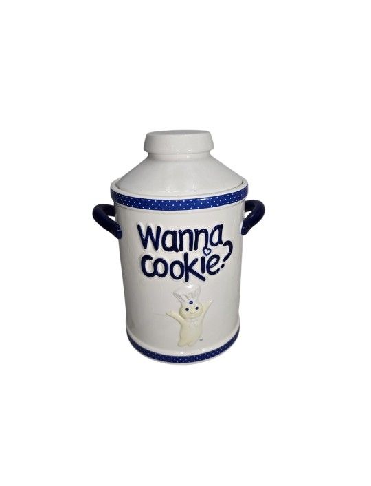 Pillsbury Doughboy Milk Jug Cookie Jar "Wanna Cookie?" Ceramic Jar Vintage 2006