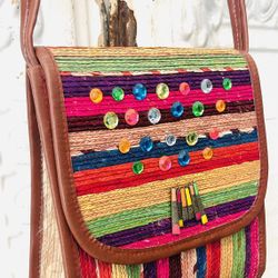 New Handcrafted Multicolor Straw México Lightweight Bag Purse Embellished 