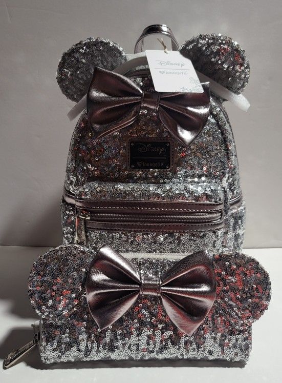 Loungefly VINTAGE Silver HEART LOGO BACKPACK AND WALLET INCLUDED VERY RARE NEW WITH TAGS ONLY ((1000 MADE 2015))