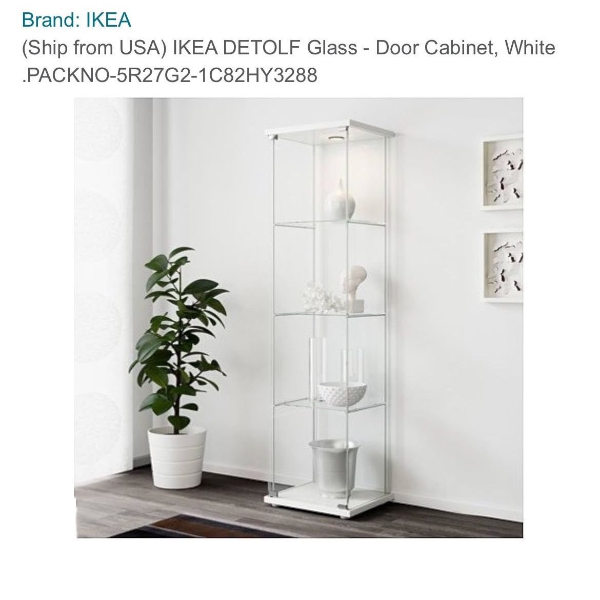 NEW! IKEA DETOLF Glass - Door Cabinet With Light , White for Sale NEW! IKEA DETOLF Glass - Door Cabinet With Light , White for Sale