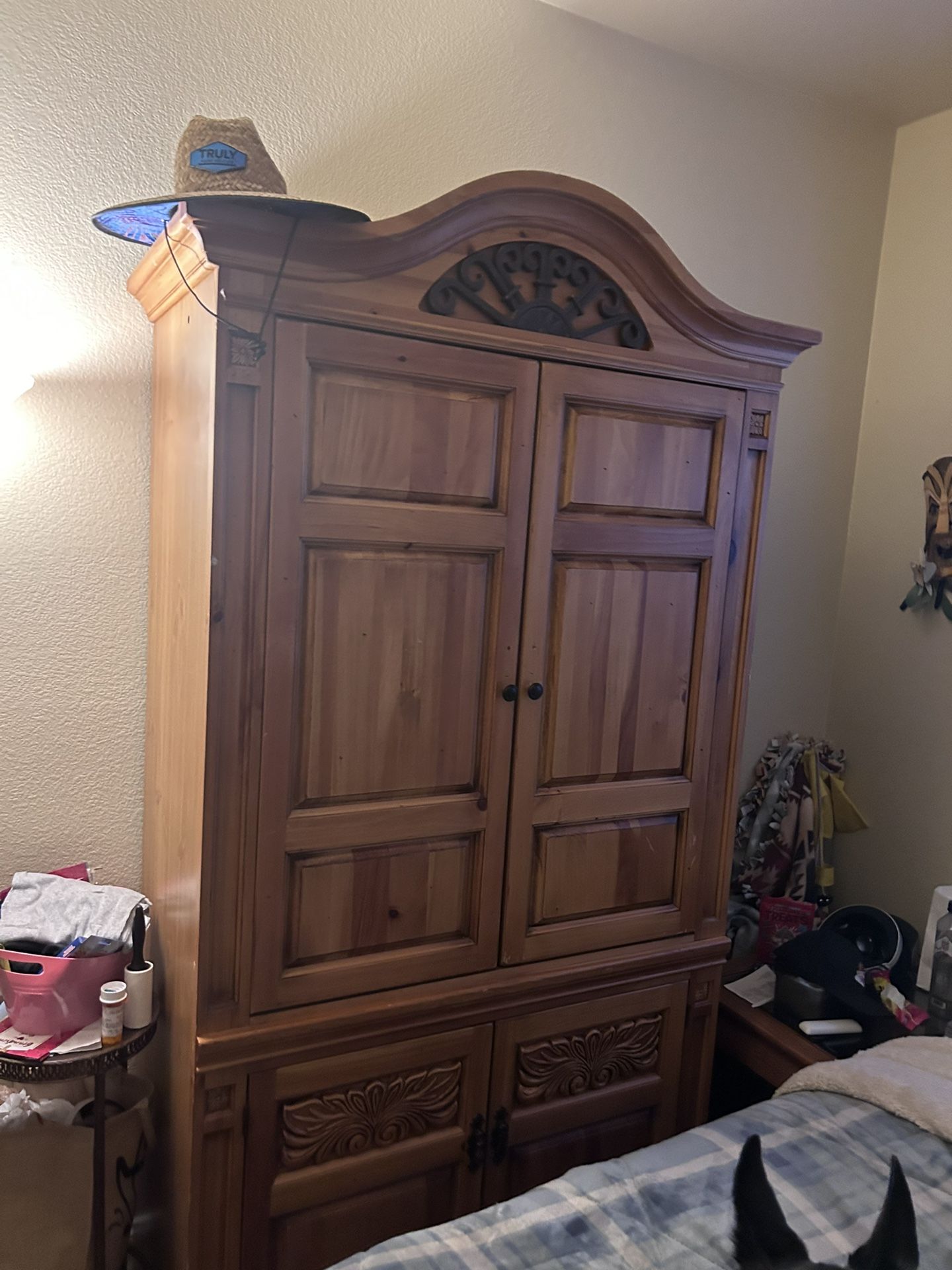 Armoire/Entertainment Center/ Hand Carved Wood