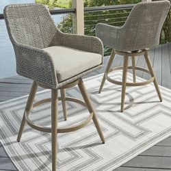 Brand New Signature Design by Ashley Outdoor Wicker Barstools with Cushion 