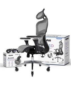 New NOUHAUS Ergo3D Ergonomic Office Chair - Rolling Desk Chair with 4D Adjustable Armrest, 3D Lumbar Support and Blade Wheels - Mesh Computer Chair, O
