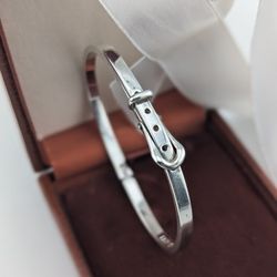 VINTAGE STERLING SILVER BELT ADJUSTABLE BANGLE BRACELET 