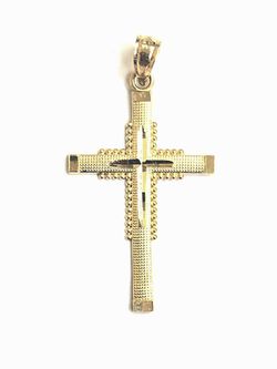 Beautiful design cross religious pendant 14K REAL YELLOW GOLD.
