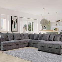 Huge Dark Gray Sofa Sectional W/ Over Size Chaise