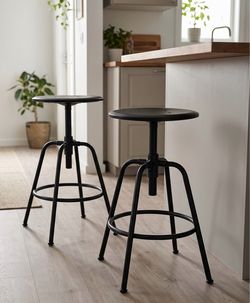 Pair of IKEA Kullaberg Adjustable Swivel Stools – Matte Black Industrial