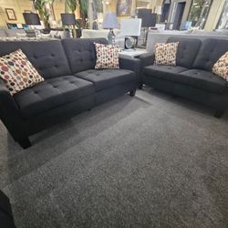 Brand New New Black Linen Sofa + Loveseat 2PCs 
