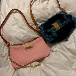 Pink And Blue Denim Shoulder Bags