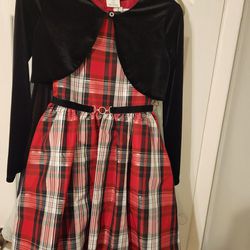 Size 14 Dress For Girl...Christmas Plaid With Cardigan