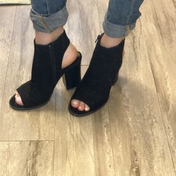 Peep Toe Black Booties, Size 8