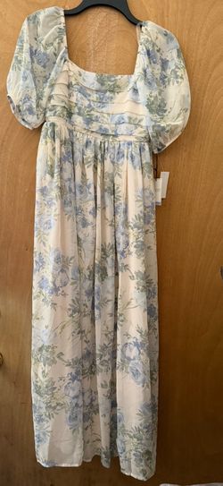 Wallflower Women’s Blue Floral & Green Floral & Black Floral Puff Sleeve Maxi Dress - New