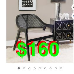 Emma Wooden Armed Dining Chair with Foam Padded Upholstered Seat, Black and Rattan Black/Beige D1494D22AC.