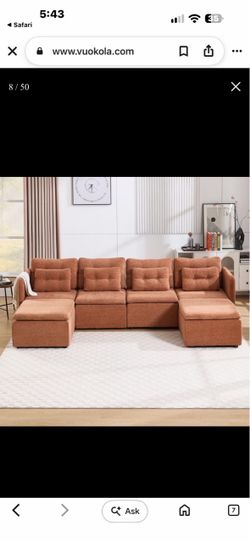 New in box U Shaped 4 Seater Modular Sectional Sofa Couch with Waist Pillow, Modern Chenille Sofa Set with Two Ottoman 110 Upholstered Lounge Sleeper