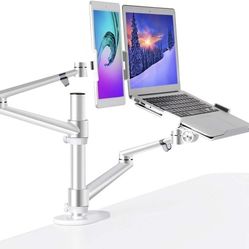 2 in 1 - Monitor and Laptop Mount, Adjustable Dual Arm Desk Mounts Single Desk Arm Stand/Holder 32" LCD Display & 17" Macbook Pro & Ipad Pro