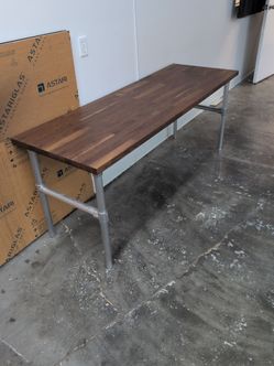 Industrial Butcher Block Table with Pipe Legs