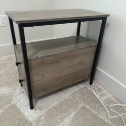 Narrow Chairside Table with Drawer and Open Storage Shelf, Nightstand for Small Spaces,